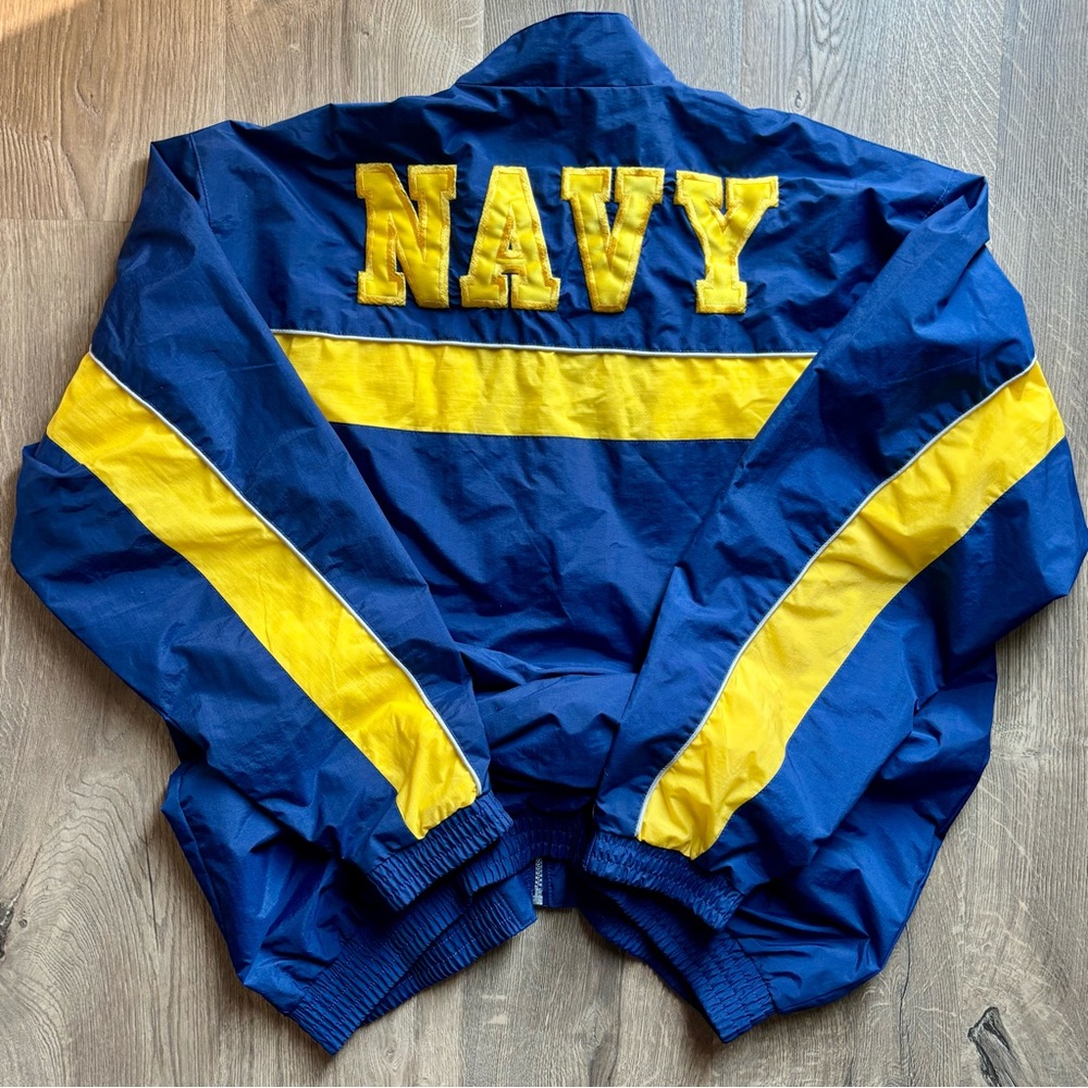 Vintage NAVY Men’s Blue Yellow Zip up Windbreaker Jacket XL